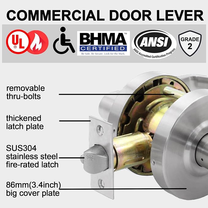 Storeroom Door Handle Heavy Duty Grade 2 Commercial Door Locks, Non-Handed - Image 2