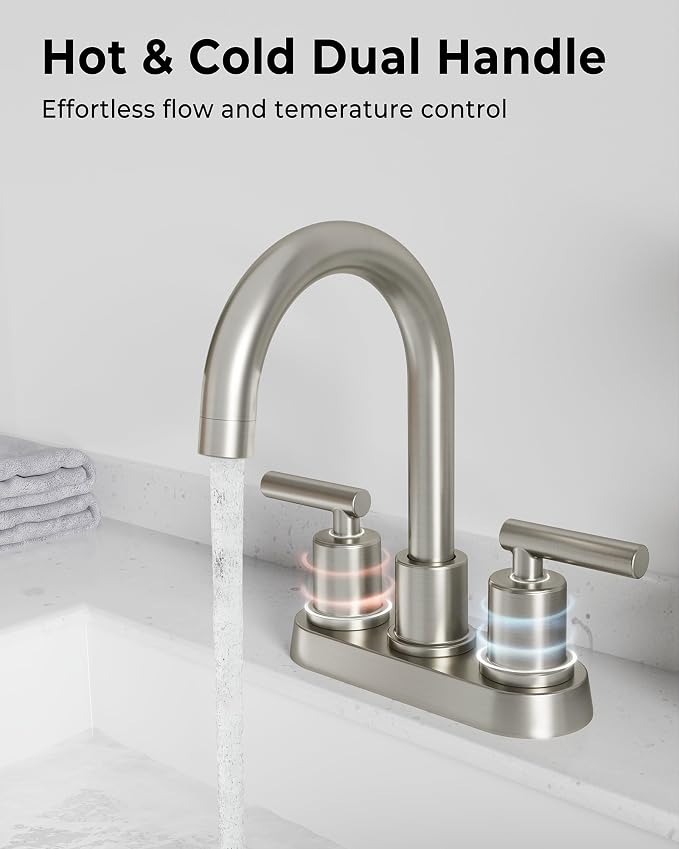 VXV Bathroom Sink Faucet 4 Inch 2 Handle Centerset Modern 360 Rotating Brushed - Image 7