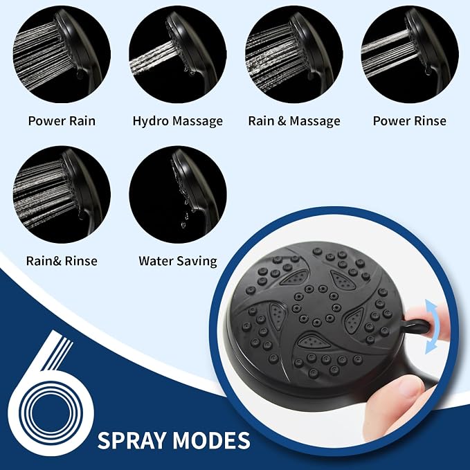 Hand Held Shower Head, High Pressure 6 Spray Mode Handheld Showerhead, Matte - Image 2