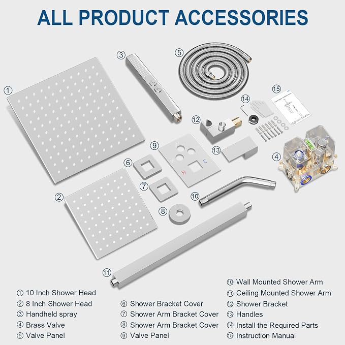 Shower Faucet Set Polished Chrome Shower System, Ceiling Mount 10 Inch Shower - Image 8