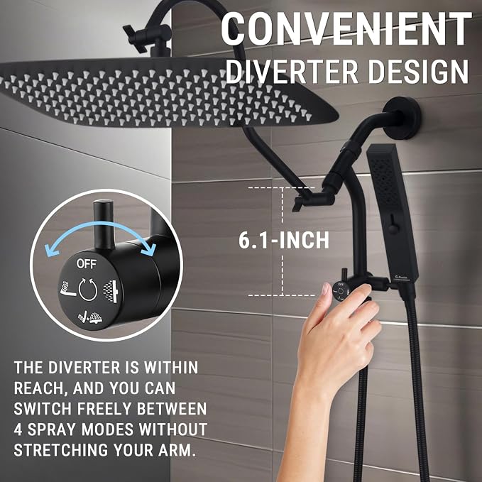 G-Promise 14 Inches Shower Faucet Sets Complete, All Metal Rainfall Shower Head - Image 4
