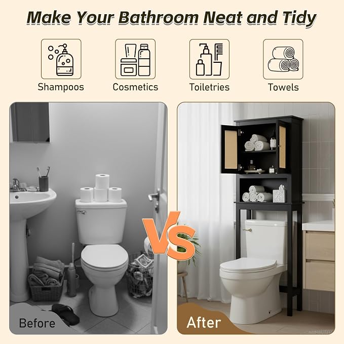 Over The Toilet Storage Cabinet, Behind Toilet Bathroom Organizer - Image 3
