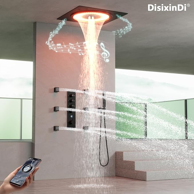 20 Inch Ceiling LED Square Music Rain Shower Head - Image 2