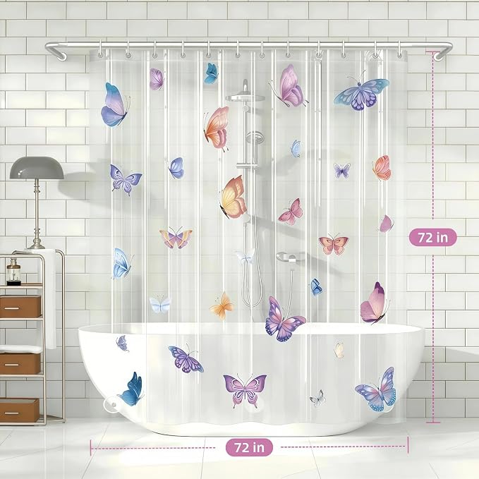 Clear Butterfly Shower Curtain Liner, Colorful Plastic Transparent Pretty - Image 2