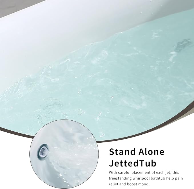 Empava 59 Inch Acrylic Freestanding Whirlpool Tub, Hydromassage Gracefully Oval - Image 5