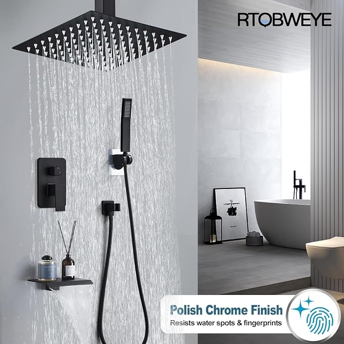10 Inch Shower Faucet Set, Ceiling Mounted Rainfall Shower System - Image 2