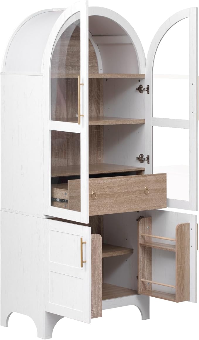71" Tall Arched Kitchen Pantry, Mid-Century Pantry Cabinet - Image 9