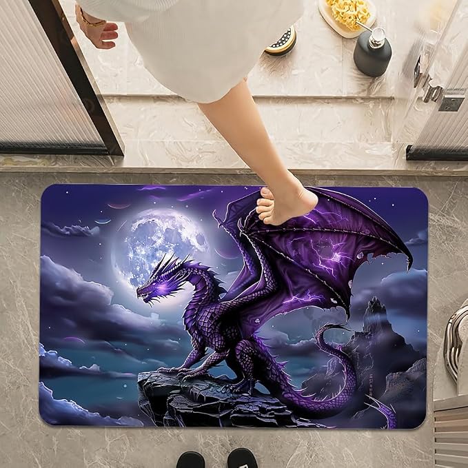 Bath Mat Rug, Majestic Purple Dragon Non Slip Quick Dry Super Absorbent Thin - Image 7