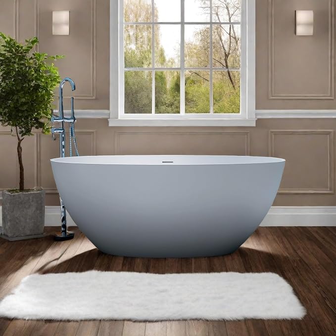 55'' Resin Stone Soaking Bathtub Freestanding Bathtub Solid Surface Modern Tubs - Image 4