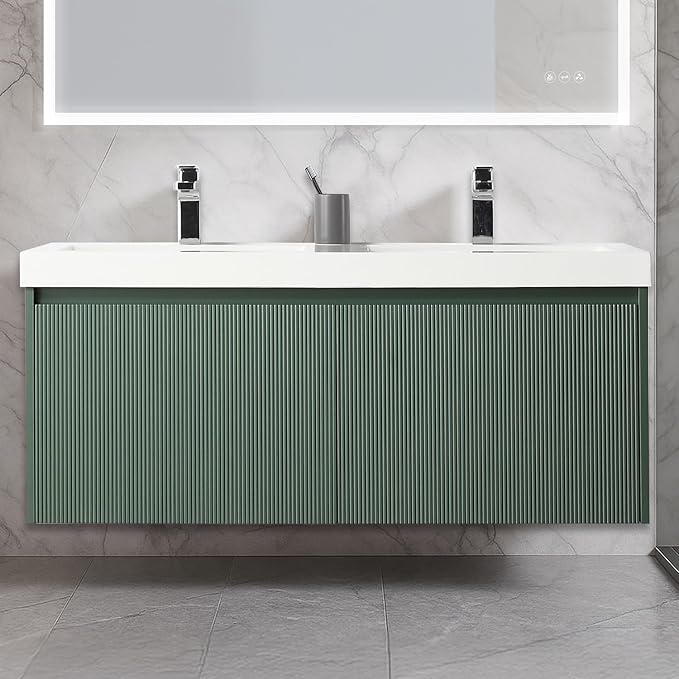 Blossom 48 Inch Double Sink Bathroom Vanity, All Wood Wall Mounted Floating by BLOSSOMKitchenBath