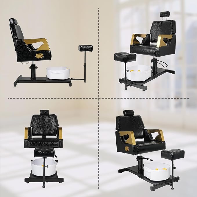 Pedicure Chair with Stool & Massage Foot Bath, 360° Swivel Pedicure Station - Image 3
