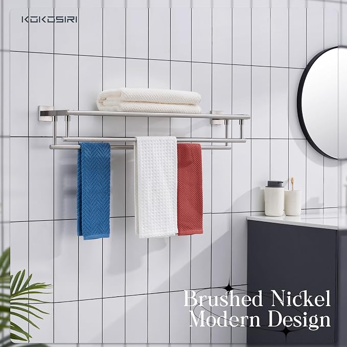 KOKOSIRI Towel Shelf with Double Towel Bars 32 Inches Bathroom Towel Rack Bath - Image 6