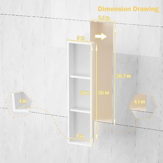Narrow Shower Niche with Shelf，Stainless Steel recessed Wall Niche ，Three-Tier - Image 7