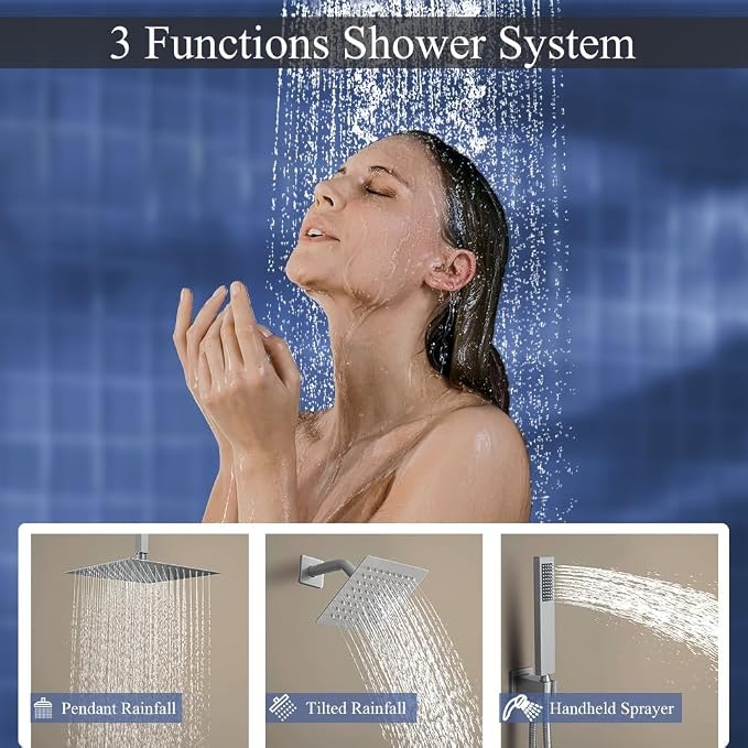 Brushed Nickel Shower System, Knob Switch Diverter Shower Faucet Set - Image 3