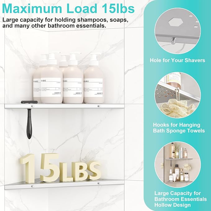 10" Bathroom Corner Shelf, 2 Pack Recessed Shower Shelf Caddy, SUS304 Stainless - Image 5