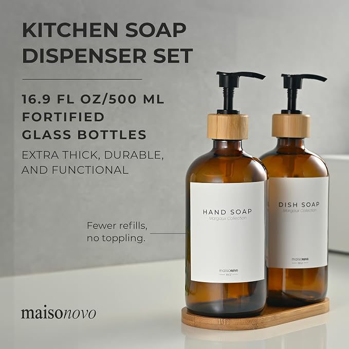 Maisonovo Glass Soap Dispenser Bathroom Set | Hand Soap and Dish Soap Dispenser - Image 2