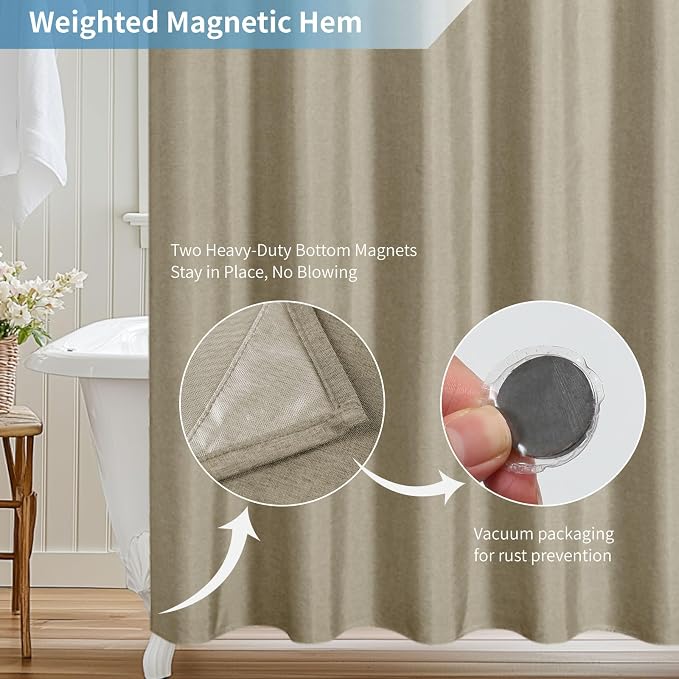 2-in-1 Waterproof Long Fabric Shower Curtain or Liner, Linen Textured, 78 Inch - Image 7