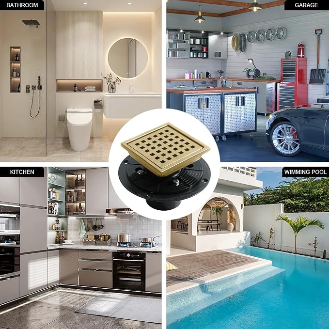 4 Inch Square Shower Drain, 304 Stainless Steel Shower Floor Drain Kit - Image 9