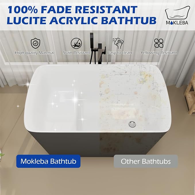 47" Lucite Acrylic Freestanding Bathtub，Square Shape Janpanese Soaking Tub - Image 7