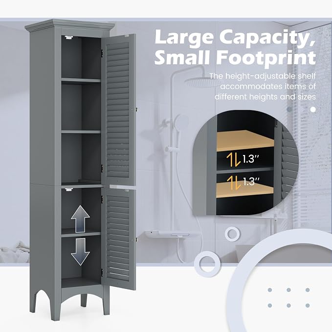 Tangkula 63" Tall Bathroom Storage Cabinet, Freestanding Narrow Linen Tower - Image 6