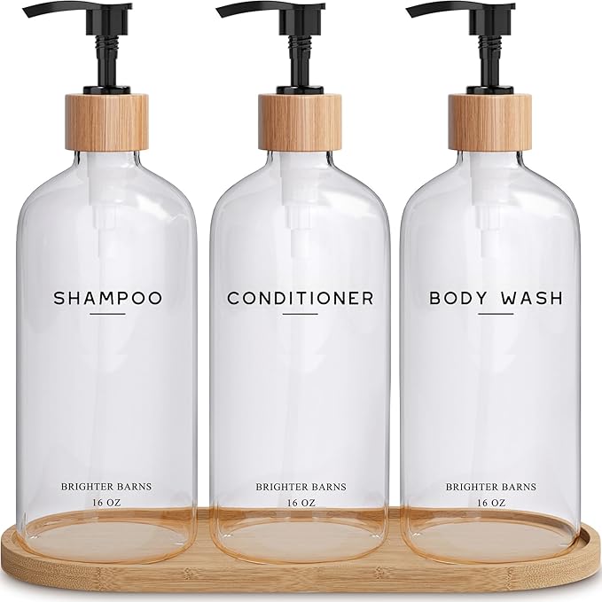 Clear Shampoo and Conditioner Dispenser Set by Brighter Barns by BrighterBarns