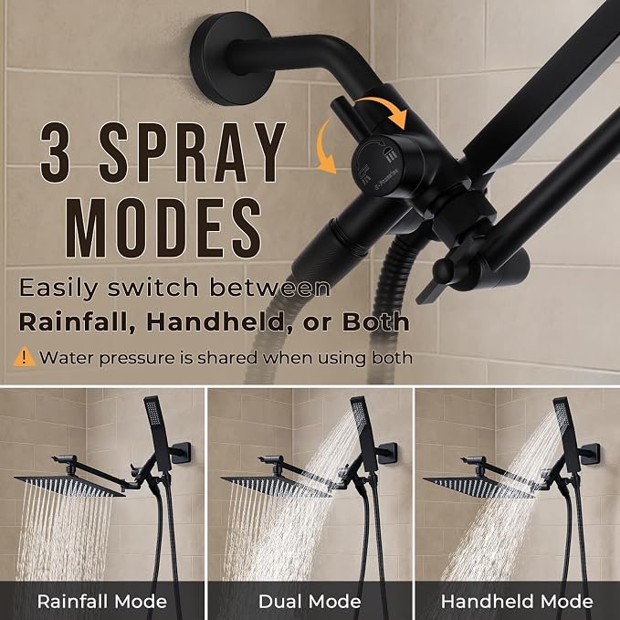 G-Promise All Metal 10" Dual Square Shower Head Combo | Rain Shower Head | - Image 3