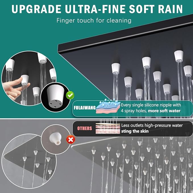 ENGA Shower Faucet Set, Dual Head Shower System 10" & 6" Square Rain Shower - Image 2