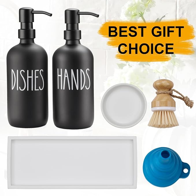 Glass Soap Dispenser for Kitchen, Farmhouse Dish &Hand Soap Dispenser Set - Image 6
