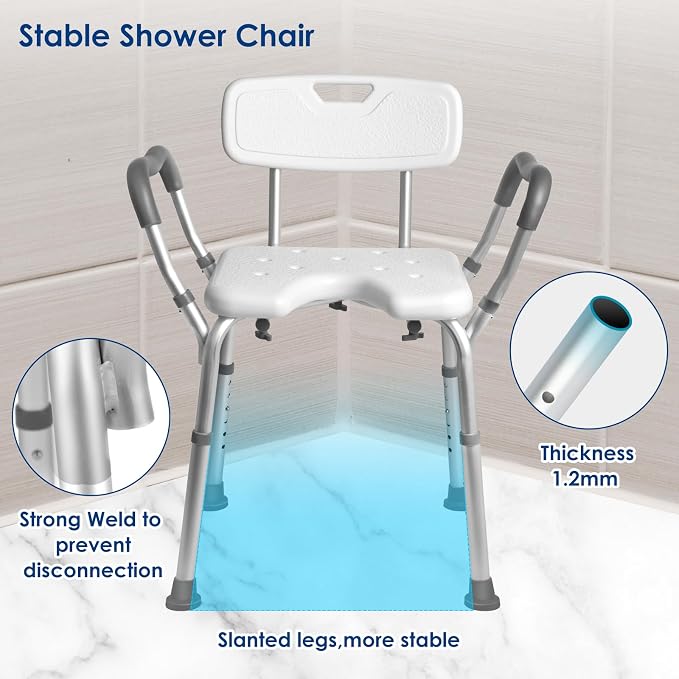TooCust Extra Wide M-Shaped & Padded Armrests Shower Chair, 500lbs Capacity - Image 4