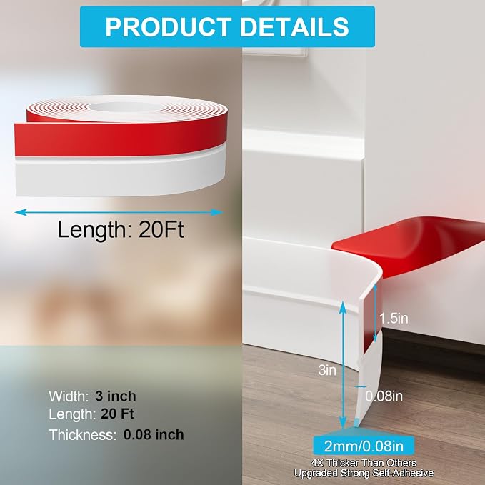 Heavy-Duty 3Inch x 20FT Door Weather Stripping, Extra Thick 2mm Door Draft - Image 4