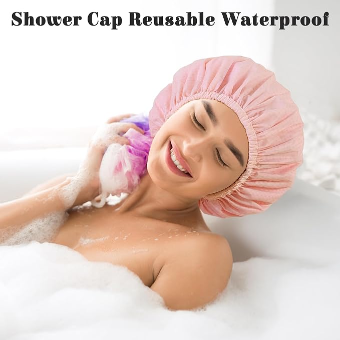 Shower Cap for Women, Shower Caps Reusable Waterproof, Large Plastic Satin - Image 2