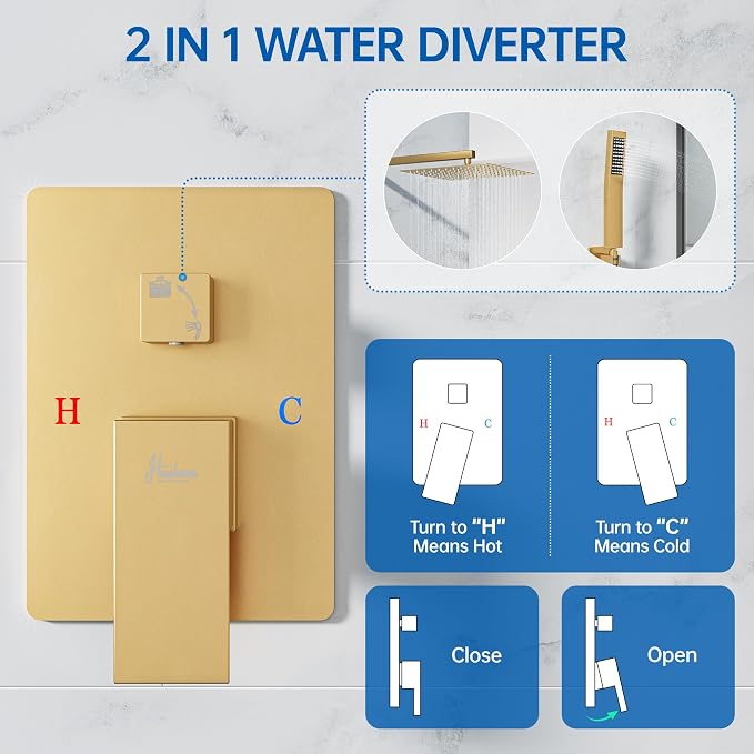 10 Inch Luxury Rain Shower Faucet Set, Brushed Gold Shower System - Image 3