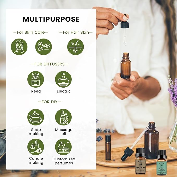 yethious Sandalwood Vetiver Essential Oil Set 100% Pure Organic Undiluted - Image 4