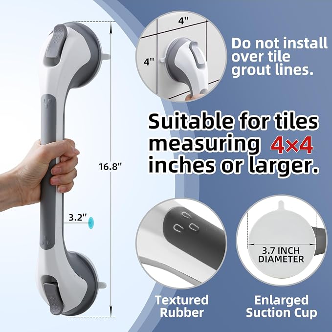 Grab Bars for Bathtubs and Showers 2 Pack Shower Handle, Heavy Duty Suction - Image 2