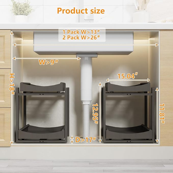 Bamboo Under Sink Organizer Adjustable Height 2 Tier Bathroom Organizer Pull - Image 2