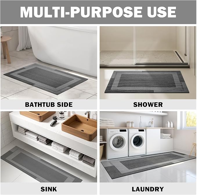 Non Slip Long Bath Mat Bathroom Runner, Rubber Backing Ultra Thin Bathroom Rugs - Image 8