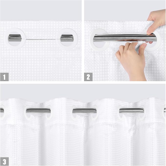 MitoVilla No Hooks Needed Black Ombre Waffle Shower Curtain Liner Set, Modern - Image 4