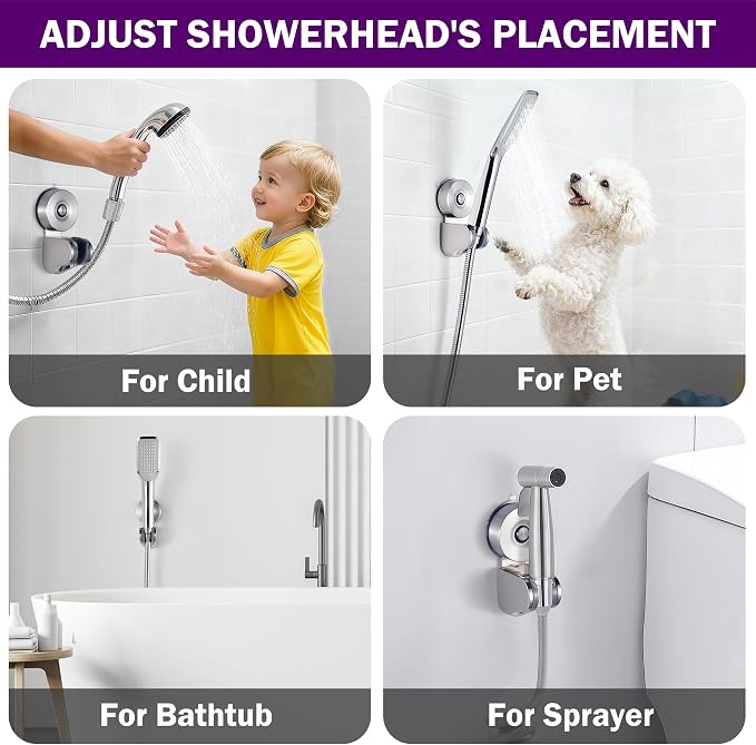 JOMOLA Suction Cup Shower Holder, Adjustable Stainless Steel Shower Head Holder - Image 3
