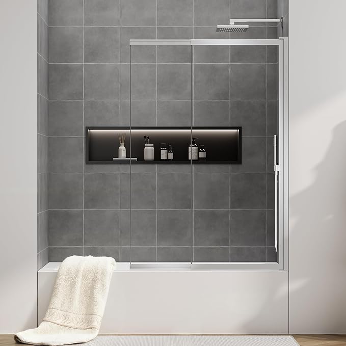 Tub Shower Door 40" W x 59" H, Pivot Bathtub Glass Door, 180° Swing & Sliding by ShowerDoor