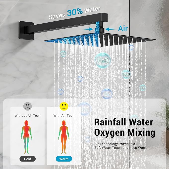 Shower Faucet set with Shower head, Wall Mount 10 Inch Square Rainfall Shower - Image 3