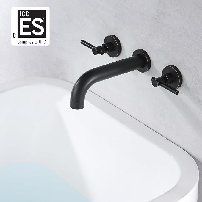 SUMERAIN Oil Rubbed Bronze Bathtub Faucet Wall Mount 3 Hole Tub Filler - Image 2