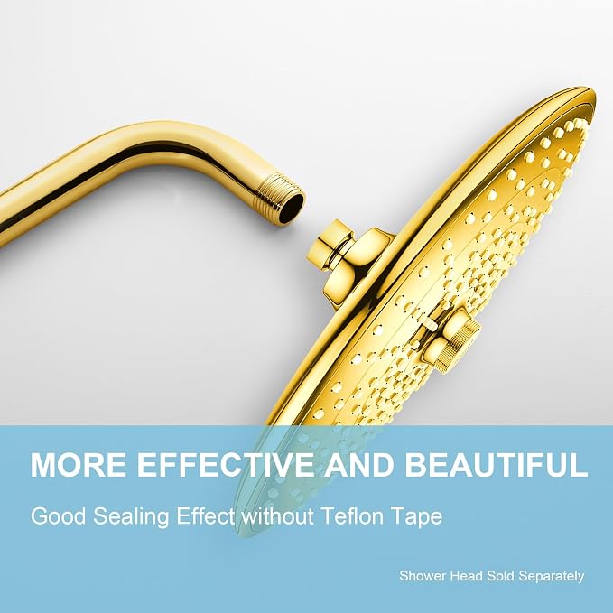 OFFO Shower Arm with Flange, 16 in Bright Gold Wall Mount Replacement Angle - Image 2