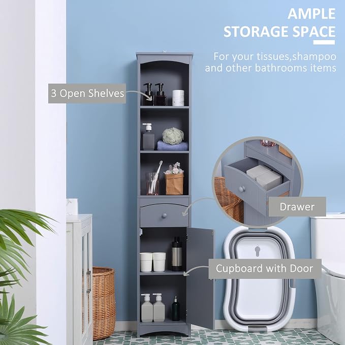 HOMCOM Bathroom Storage Cabinet, Free Standing Bathroom Storage Unit, Tall - Image 4