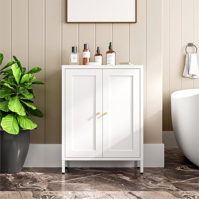 Metal Bathroom Cabinet, Small Floor Storage Cabinet, Freestanding Sideboard - Image 2
