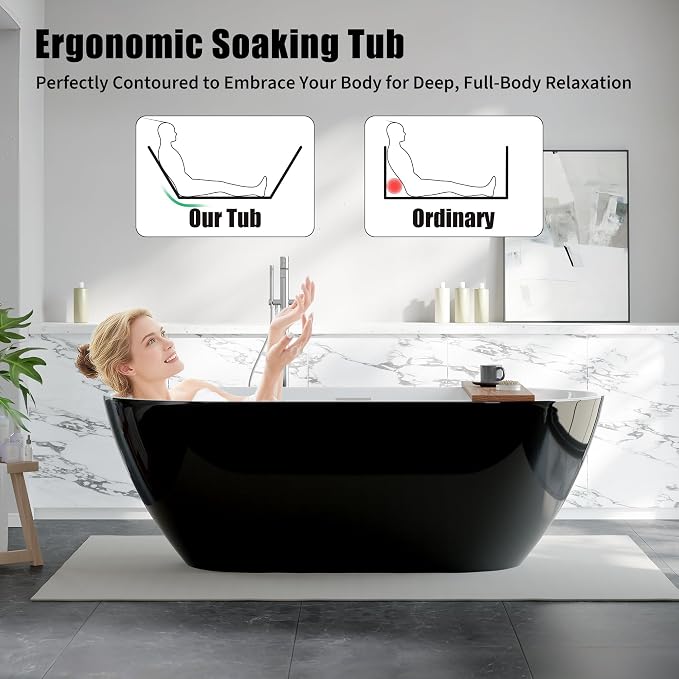 Freestanding Bathtub 67 inch Extra Large Acrylic Soaking Bathtub, Free Standing - Image 2