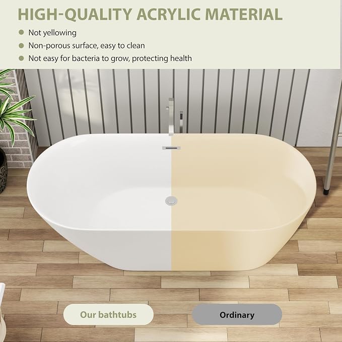 Mocoloo 67" Acrylic Freestanding Bathtub Contemporary Soaking White Bath Tub - Image 4