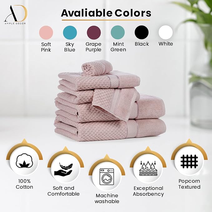 Ample Decor Bath Towels for Bathroom Set of 16 100% Cotton Popcorn Textured - Image 3