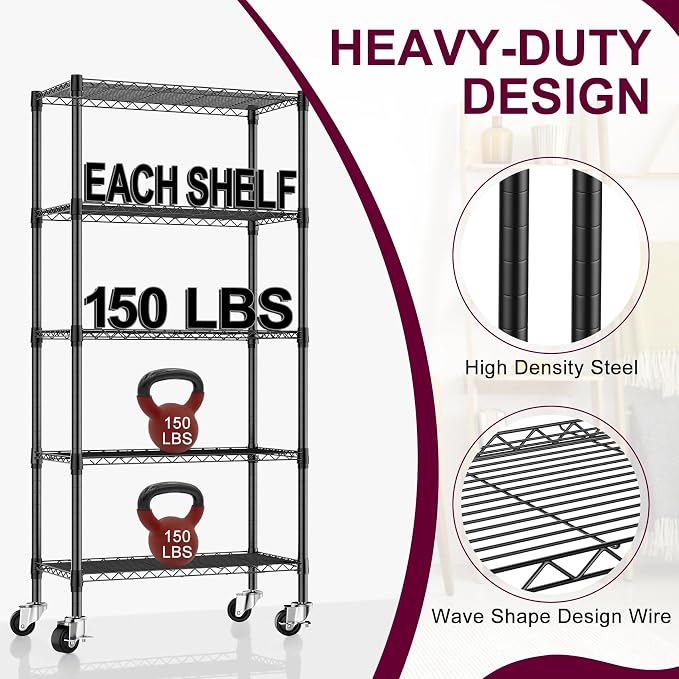 3 Pack 5-Tier Metal Wire Shelving Unit - Image 6