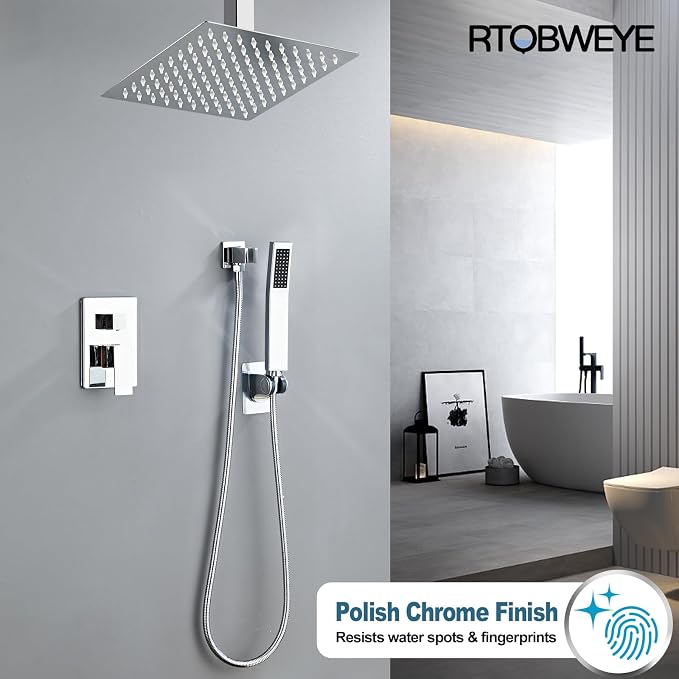 8 Inch Shower Faucet Set Ceiling Mount, High Pressure Rainfall Shower System - Image 5