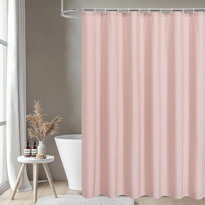2-in-1 Waterproof Long Fabric Shower Curtain or Liner, Linen Textured, 78 Inch - Image 6